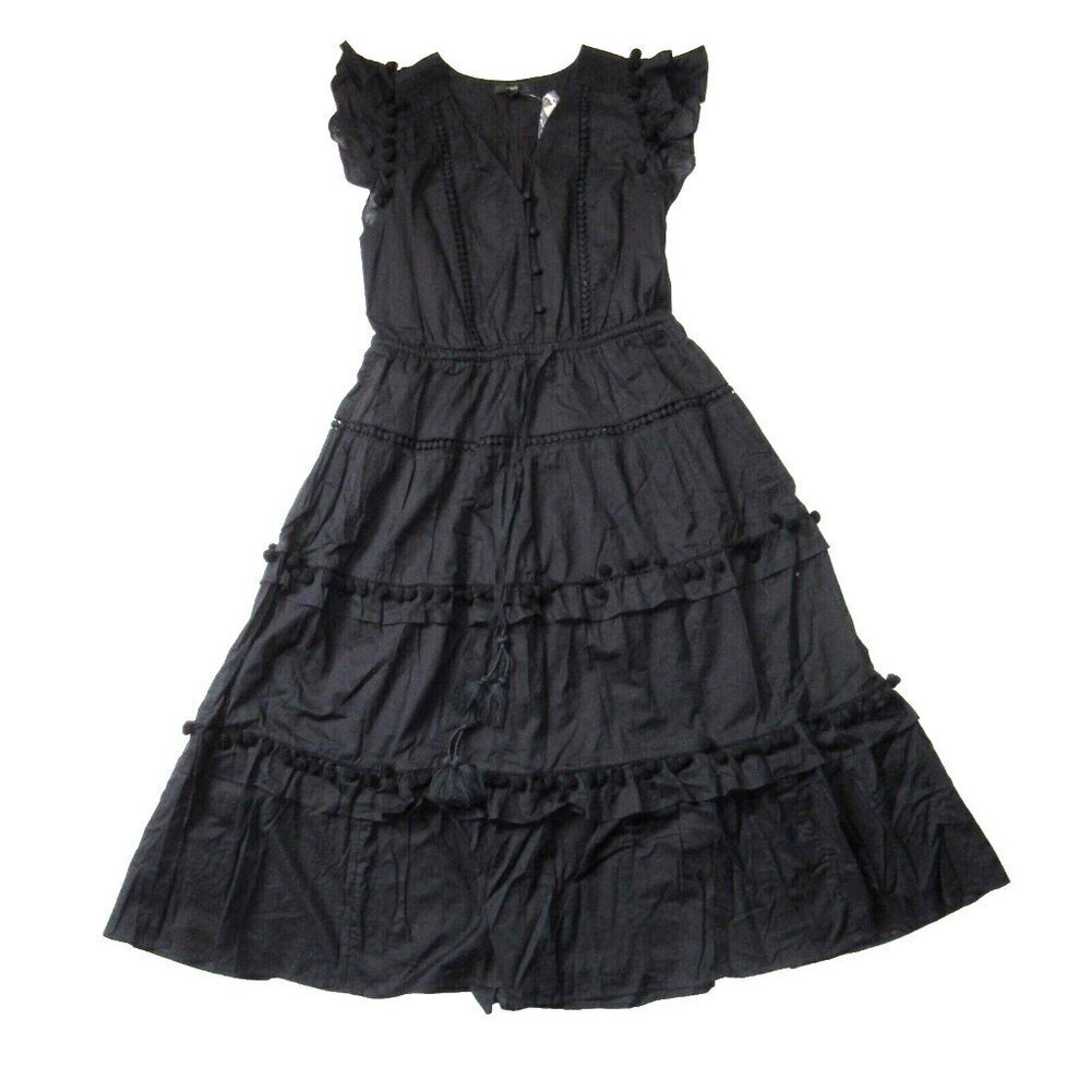 NWT J.Crew Pom-pom Midi in Black Cotton Voile Tiered Dress 6 $128 - Picture 3 of 9